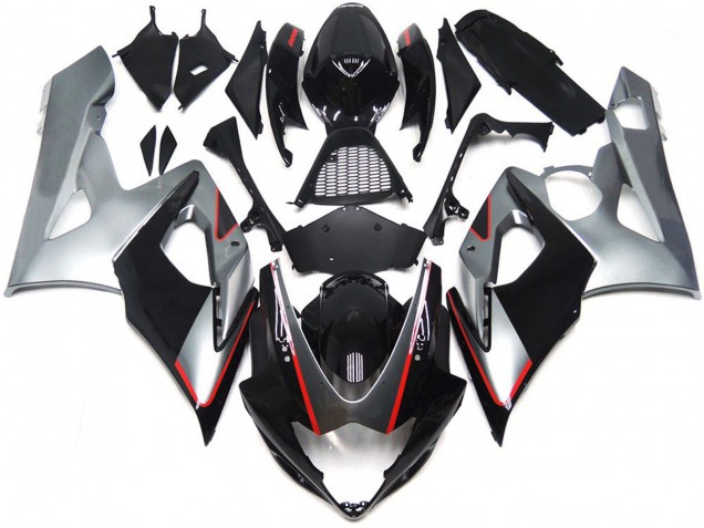 Black and Silver Gloss with Red 2005-2006 Suzuki GSXR 1000 Motorcycle Fairings