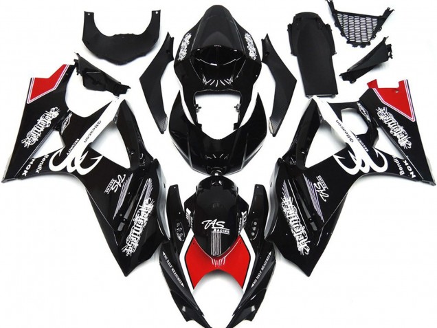 Black and White with Red Skrib 2007-2008 Suzuki GSXR 1000 Motorcycle Fairings