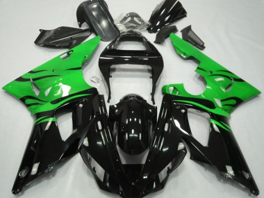 Black Flame & Green 2000-2001 Yamaha R1 Motorcycle Fairings