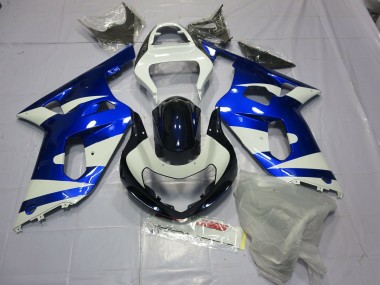 Blue and White 2001-2003 Suzuki GSXR 600-750 Motorcycle Fairings