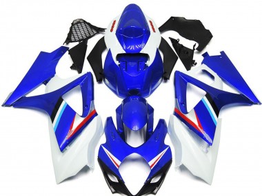 Blue and White Gloss with Light Blue and Red Decal 2007-2008 Suzuki GSXR 1000 Motorcycle Fairings