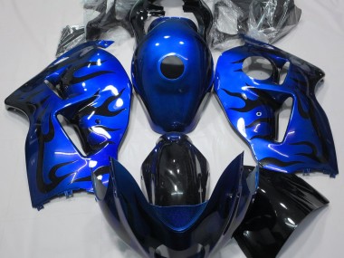 Blue & Black Flame 1997-2007 Suzuki GSXR 1300 Motorcycle Fairings