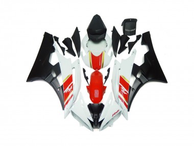 Custom Matte Black and Red with White 2006-2007 Yamaha R6 Motorcycle Fairings