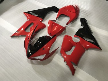 Custom Red and Black 2005-2006 Kawasaki ZX6R Motorcycle Fairings