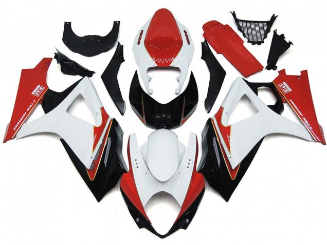 Custom Red and White with Black 2007-2008 Suzuki GSXR 1000 Motorcycle Fairings