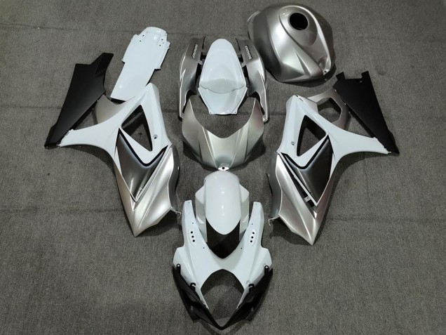 Custom Silver White with Black 2007-2008 Suzuki GSXR 1000 Motorcycle Fairings