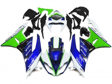 Deep Blue Green and White 2009-2012 Kawasaki ZX6R Motorcycle Fairings