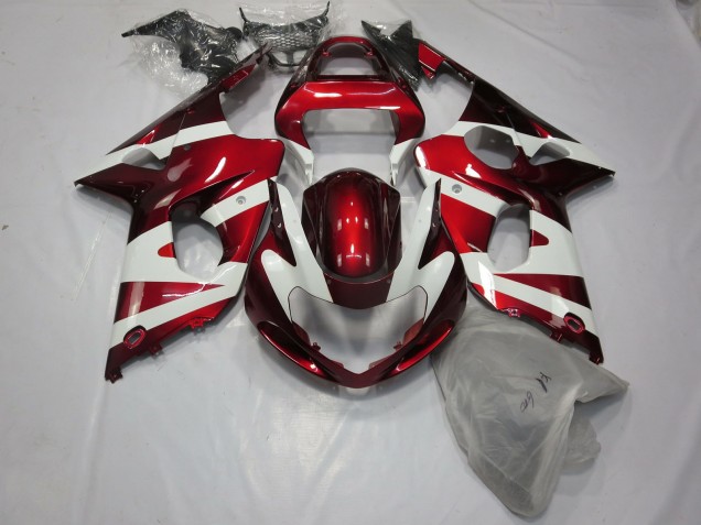 Deep Red and White 2000-2002 Suzuki GSXR 1000 Motorcycle Fairings