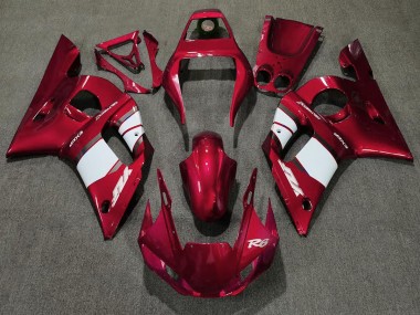 Deep Red & White 1998-2002 Yamaha R6 Motorcycle Fairings