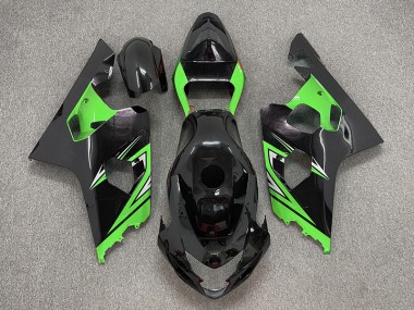 Gloss Black and Green 2004-2005 Suzuki GSXR 600-750 Motorcycle Fairings