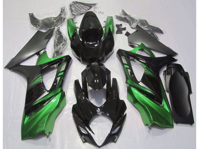 Gloss Black and Green 2007-2008 Suzuki GSXR 1000 Motorcycle Fairings