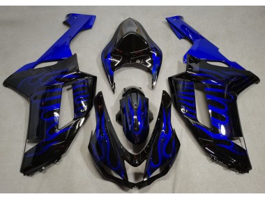 Gloss Black & Blue Flame 2007-2008 Kawasaki ZX6R Motorcycle Fairings