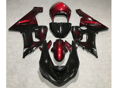 Gloss Black & Deep Red 2005-2006 Kawasaki ZX6R Motorcycle Fairings