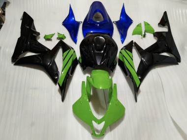 Gloss Black & Green and Blue Accents 2007-2008 Honda CBR600RR Motorcycle Fairings