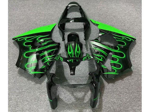 Gloss Black & Green Flame 2000-2002 Kawasaki ZX6R Motorcycle Fairings