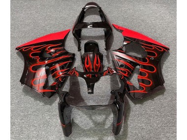 Gloss Black & Red Flame 2000-2002 Kawasaki ZX6R Motorcycle Fairings