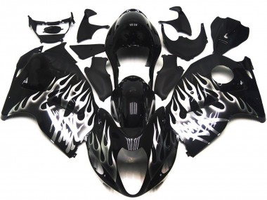 Gloss Black with Silver Flames 1997-2007 Suzuki GSXR 1300 Motorcycle Fairings