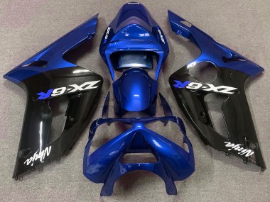 Gloss Blue and Black 2003-2004 Kawasaki ZX6R Motorcycle Fairings