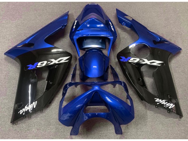 Gloss Blue and Black 2003-2004 Kawasaki ZX6R Motorcycle Fairings