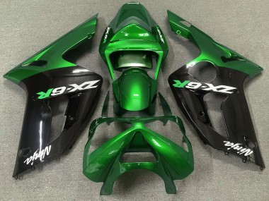 Gloss Green and Black 2003-2004 Kawasaki ZX6R Motorcycle Fairings