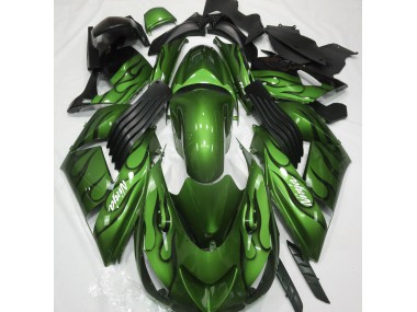 Gloss Green & Flame 2006-2011 Kawasaki ZX14R Motorcycle Fairings