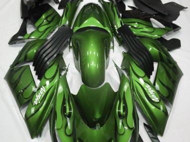 Gloss Green & Flame 2006-2011 Kawasaki ZX14R Motorcycle Fairings