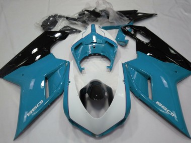 Gloss Light Blue & White 2007-2012 Ducati 848 1098 1198 Motorcycle Fairings