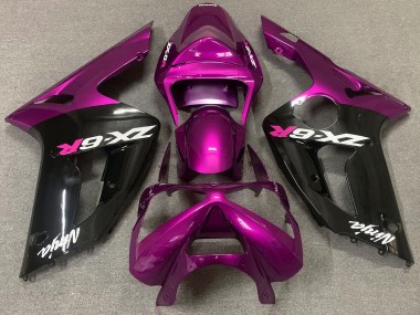 Gloss Pink and Black 2003-2004 Kawasaki ZX6R Motorcycle Fairings