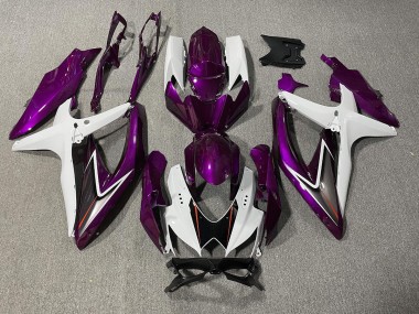 Gloss Purple and White 2008-2010 Suzuki GSXR 600-750 Motorcycle Fairings