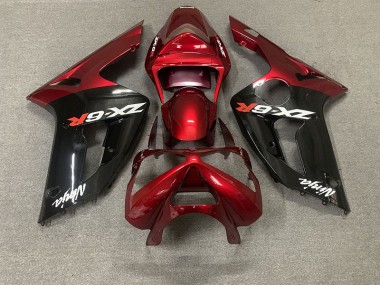 Gloss Red and Black 2003-2004 Kawasaki ZX6R Motorcycle Fairings