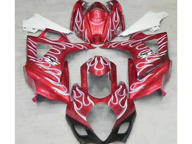 Gloss Red and White Flame 2007-2008 Suzuki GSXR 1000 Motorcycle Fairings