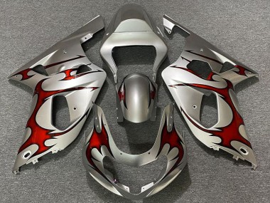 Gloss Silver & Red 2001-2003 Suzuki GSXR 600-750 Motorcycle Fairings