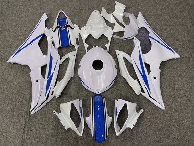 Gloss White and Blue 2008-2016 Yamaha R6 Motorcycle Fairings