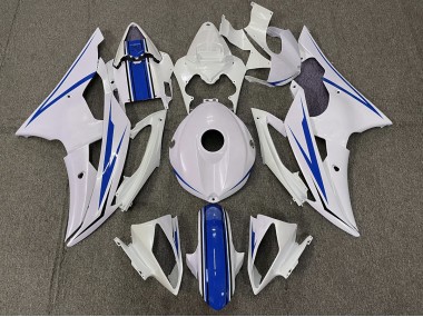 Gloss White and Blue 2008-2016 Yamaha R6 Motorcycle Fairings