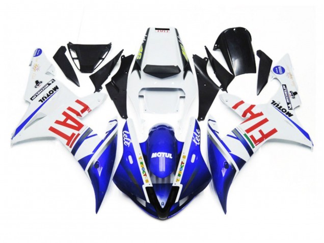 Gloss white and Blue Fiat 2002-2003 Yamaha R1 Motorcycle Fairings