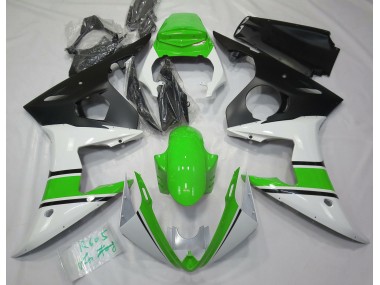 Gloss White and Green 2003-2005 Yamaha R6 Motorcycle Fairings