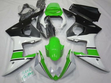 Gloss White and Green 2003-2005 Yamaha R6 Motorcycle Fairings