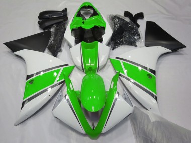 Gloss White and Green 2009-2012 Yamaha R1 Motorcycle Fairings