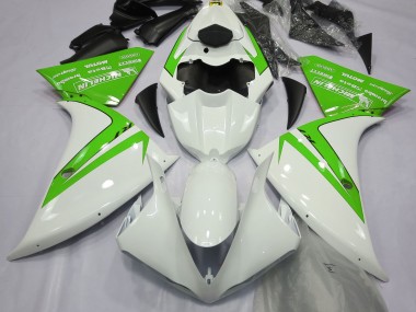 Gloss White and Green 2013-2014 Yamaha R1 Motorcycle Fairings