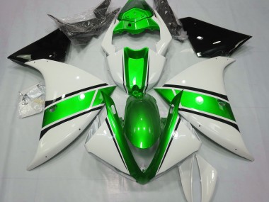 Gloss White and Metallic Green 2009-2012 Yamaha R1 Motorcycle Fairings