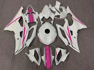 Gloss White and Pink 2008-2016 Yamaha R6 Motorcycle Fairings