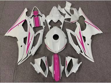 Gloss White and Pink 2008-2016 Yamaha R6 Motorcycle Fairings