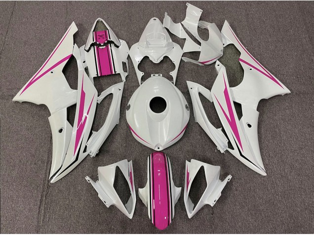 Gloss White and Pink 2008-2016 Yamaha R6 Motorcycle Fairings