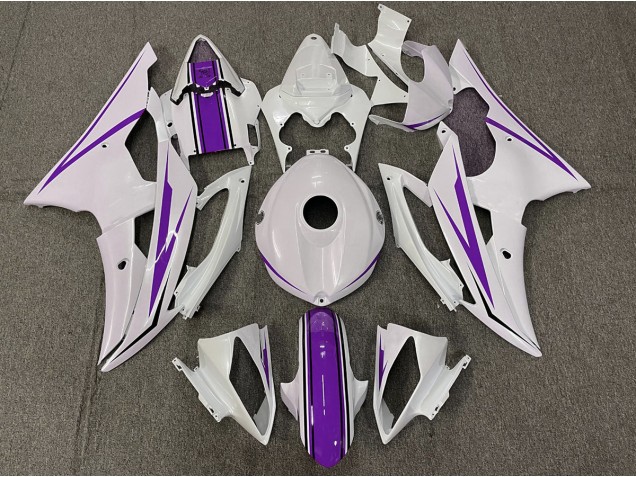 Gloss White and Purple 2008-2016 Yamaha R6 Motorcycle Fairings