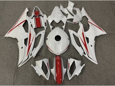 Gloss White and Red 2008-2016 Yamaha R6 Motorcycle Fairings