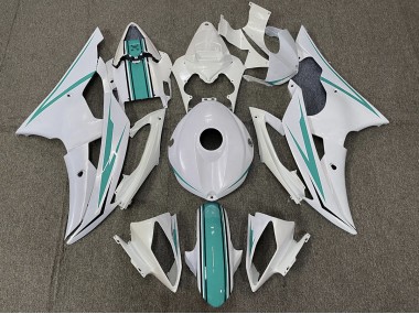 Gloss White and Teal 2008-2016 Yamaha R6 Motorcycle Fairings