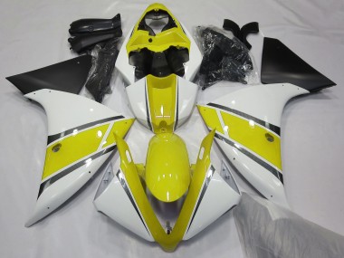 Gloss White and Yellow 2009-2012 Yamaha R1 Motorcycle Fairings