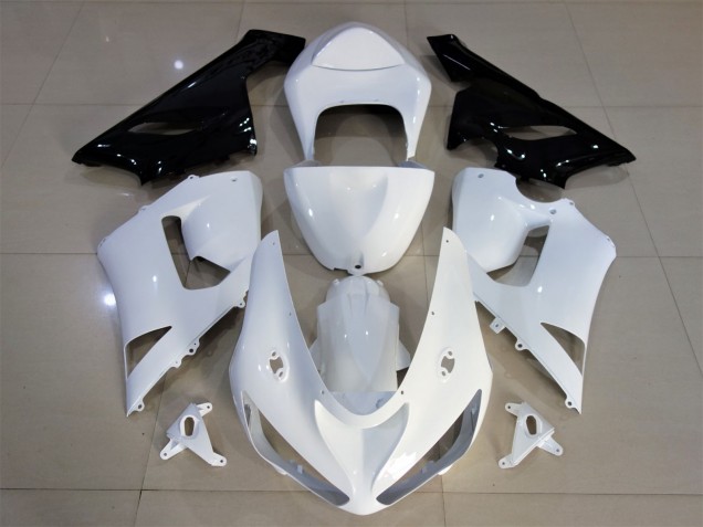 Gloss White & Black 2005-2006 Kawasaki ZX6R Motorcycle Fairings