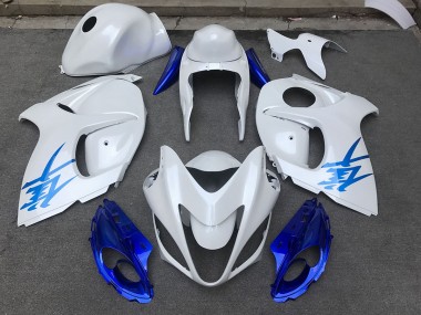 Gloss White & Blue 2008-2019 Suzuki GSXR 1300 Motorcycle Fairings