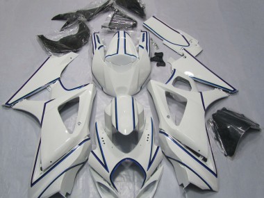 Gloss White Blue Pin Stripe 2007-2008 Suzuki GSXR 1000 Motorcycle Fairings